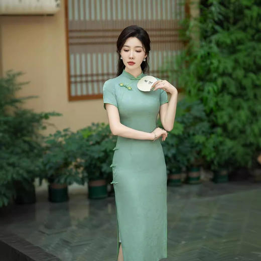 ZAYS2024夏季改良提花短袖长款双层旗袍日常气质优雅淑女旗袍 商品图0