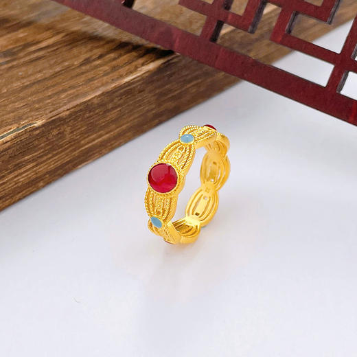 【限时克减150元】足金999 #宫廷风 古法固口宫廷风镂空低温珐琅花丝女戒(YGFJZ00030)（预售产品下单后不退款不退货不换货不补差价（预售产品下单后不退款不退货不换货不补差价 商品图0