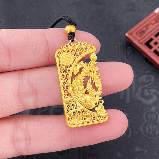 【限时克减150元】足金999 古法挂绳镂空花丝龙凤配凤牌吊坠（含珠子）(YGFDZ00229-B)（预售产品下单后不退款不退货不换货不补差价） 商品图4