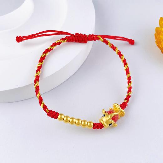 【定价黄金】足金 3D硬金空心可调节幸运红绳红烤漆锦鲤间金珠手串成品手串(AA3DSC00465)（预售产品下单后不退款不退货不换货不补差价）（预售产品下单后不退款不退货不换货不补差价） 商品图0