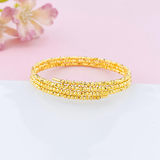 【限时克减150元】足金999  5G黄金三圈蹦迪珠弹力镯空心开口蹦迪珠手镯弹力手镯（总面宽约6.7-7.1mm）(AN5GSZ00001-3)预售产品下单后不退款不退货不换货不补差价） 商品图0