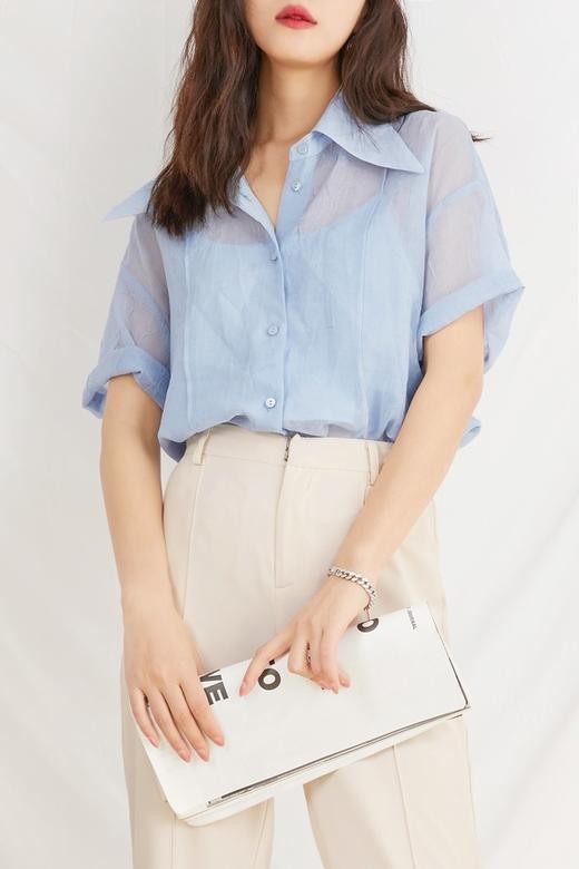 ESTELLICA 机理感宽松大翻领短袖衬衫 13077 商品图5