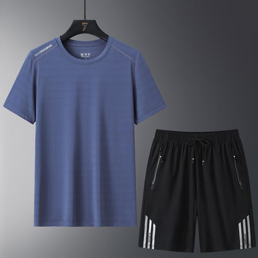 【冰丝套装】【DSK】大依优型大码夏季套装圆领短袖T恤夏季加肥加大肥佬休闲宽松透气上衣男士半袖夏装 商品图2