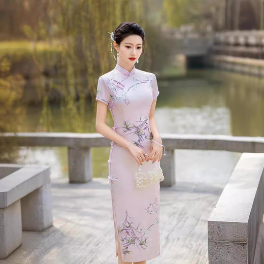 ZAYS2024夏季时尚气质女装长款提花旗袍改良短袖年轻淑女旗袍 商品图1