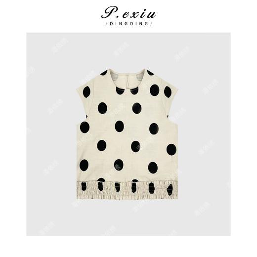 03-4潘依绣丁丁宠粉PanYiXiu/潘依绣【椰椰点点】花边波点薄款度假风飞袖背心 CX240418 商品图1
