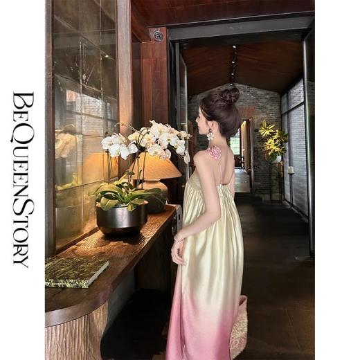 BeQueenStory【含苞待放】浪漫闪光缎立体花朵渐变花苞长款连衣裙 商品图3