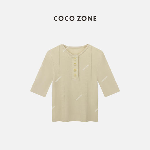COCO ZONE 2024春上新纽扣圆领上衣设计感半袖毛针织衫CC1A0575 商品图0
