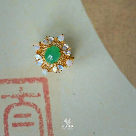 龢盒原创 春色满园冰绿翡翠戒指 商品图0