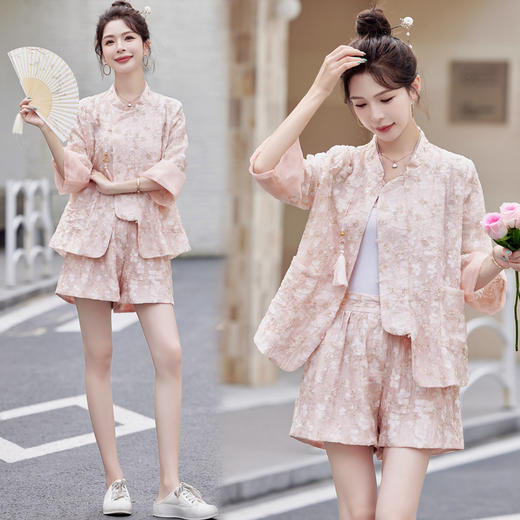 新中式国风短裤套装，气质名媛小香风刺绣提花两件套HR-ANY1185 商品图2