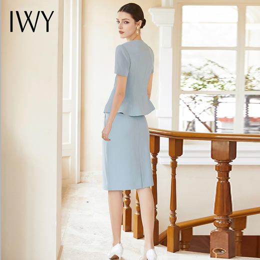 IWY/名媛范蓝色西装套裙女夏季韩版时尚短袖上衣气质职业装两件套CS2026 商品图3