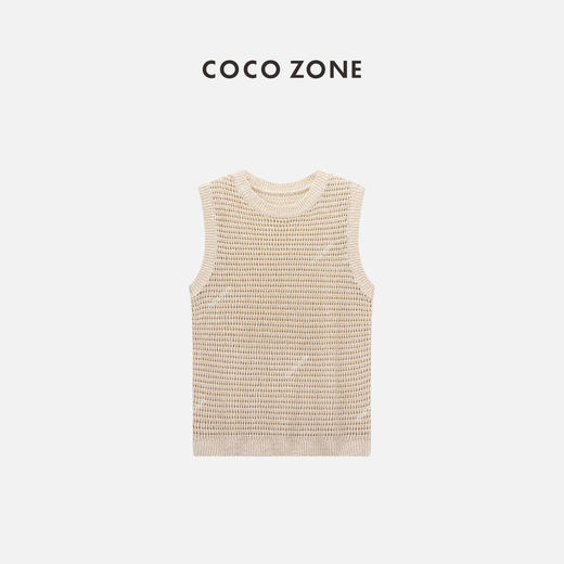 COCO ZONE 2024"燕麦拿铁"夏季圆领镂空无袖针织衫叠穿外搭上衣CC2B0631 商品图0