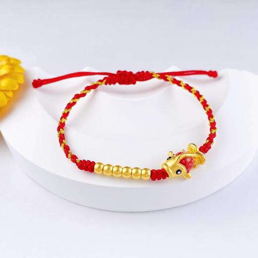 【定价黄金】足金 3D硬金空心可调节幸运红绳红烤漆锦鲤间金珠手串成品手串(AA3DSC00465)（预售产品下单后不退款不退货不换货不补差价）（预售产品下单后不退款不退货不换货不补差价） 商品图2