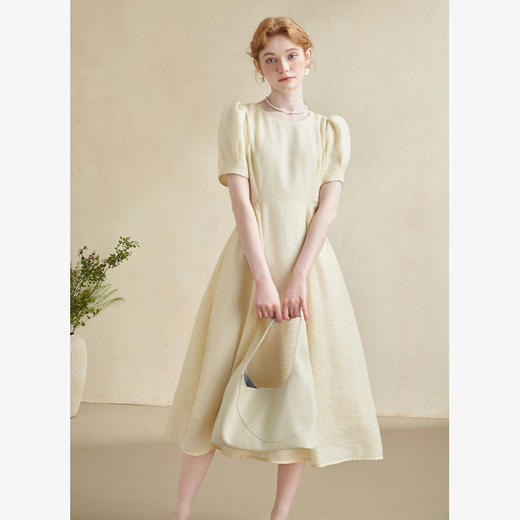 法式优雅简约连衣裙女气质高级感A字泡泡袖连衣裙V0041929 商品图0