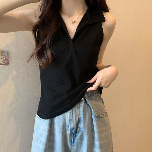 【polo领背心女】坎肩夏新款独别致翻领无袖T恤女外穿辣妹上衣 商品图2
