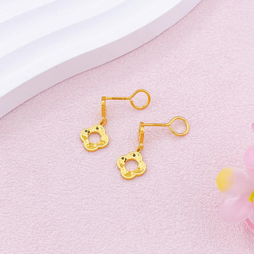 【限时克减150元】足金999.99 【精品】五9黄金花形耳饰耳吊耳钉镂空鱼鳞幸运四叶草花形耳吊双四叶草耳钉(ACES00194)（预售产品下单后不退款不退货不换货不补差价 商品图2