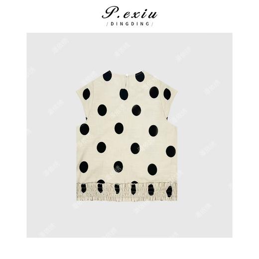 03-4潘依绣丁丁宠粉PanYiXiu/潘依绣【椰椰点点】花边波点薄款度假风飞袖背心 CX240418 商品图2