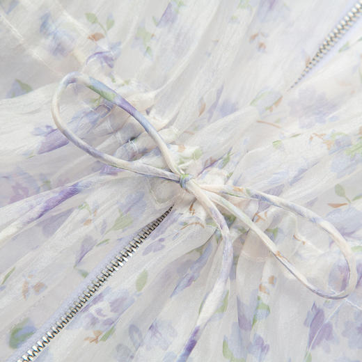 法式欧根纱薄外套紫色碎花收腰设计感MS88JA255 商品图4