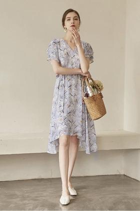 SOUREPOSE V领荷叶袖碎花连衣裙 12477