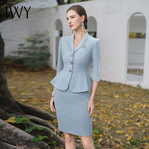 IWY/高端美容院工作服医美技师工装套装西装套裙蓝色短袖优雅时尚CS1984 商品图1