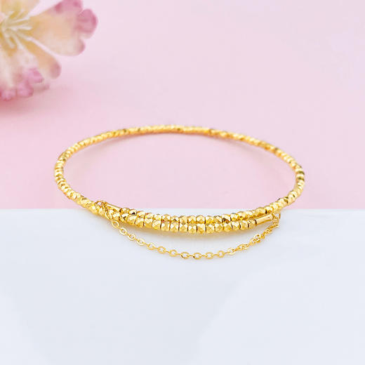 【限时克减150元】足金999  5G黄金单圈蹦迪珠弹力镯空心开口蹦迪珠手镯弹力手镯（总面宽约1.9-2.3mm）(AN5GSZ00001-4)（预售产品下单后不退款不退货不换货不补差价） 商品图1