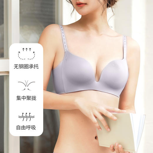 【大胸显小BC杯】熳洁儿 文胸内衣薄款夏季女光面无钢圈薄杯内衣女无痕文胸22261505 商品图2