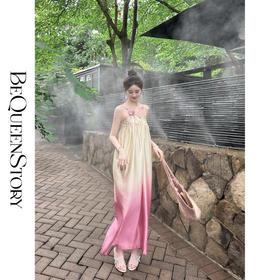 BeQueenStory【含苞待放】浪漫闪光缎立体花朵渐变花苞长款连衣裙