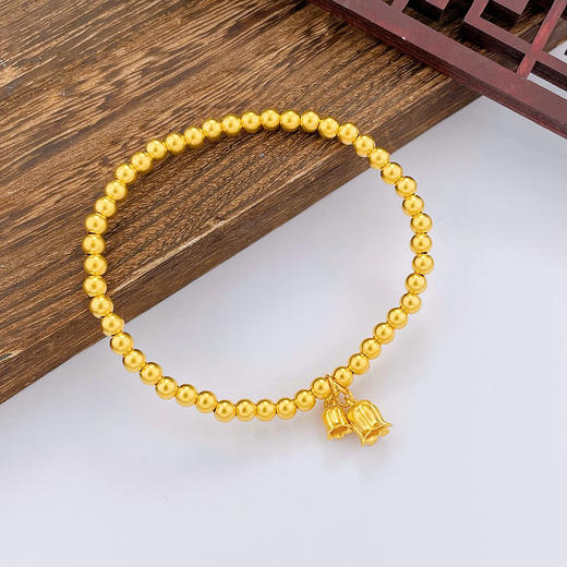 【限时克减128元】足金999 古法莲花铃铛吊饰间圆珠（珠约3.3-4mm）手串(周长约16.5-17.5cm)(YGFSC00168)补差价）预售产品下单后不退款不退货不换货不补差价 商品图1