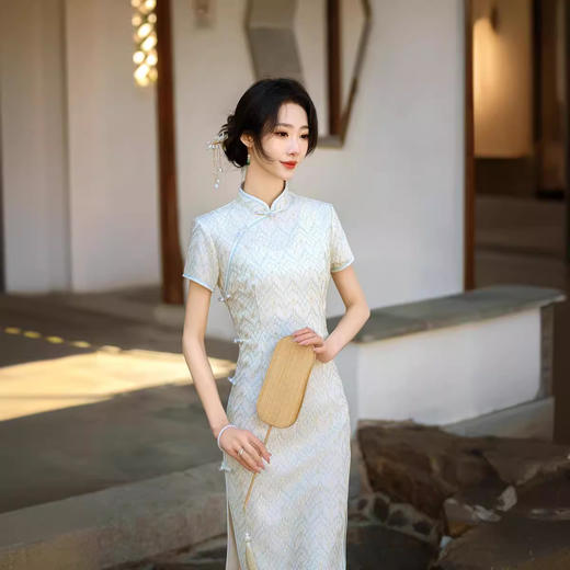 ZAYS2024夏季年轻气质短袖蕾丝复合中长旗袍日常淑女修身旗袍 商品图2