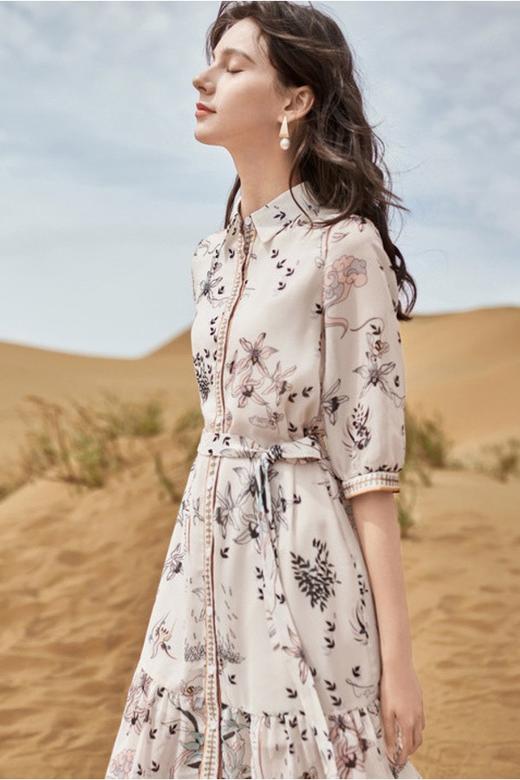 DUIBAI对白 复古敦煌花卉七分袖连衣裙 13007 商品图3