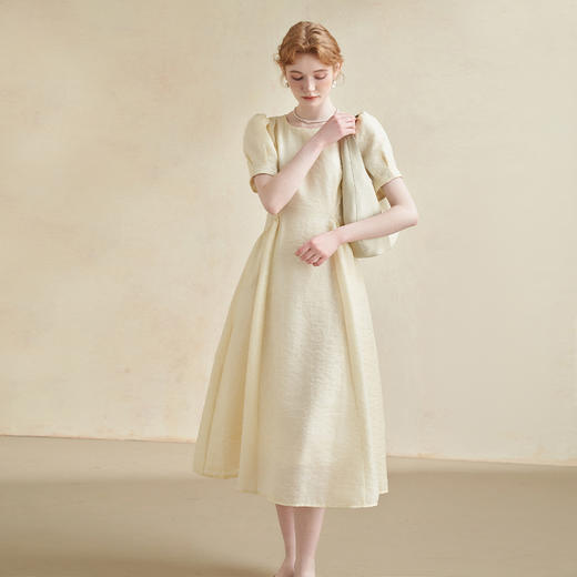 法式优雅简约连衣裙女气质高级感A字泡泡袖连衣裙V0041929 商品图1