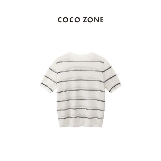 COCO ZONE "经典条纹“夏季设计感镂空条纹针织衫圆领套头短袖上衣CC1B1007 商品图1