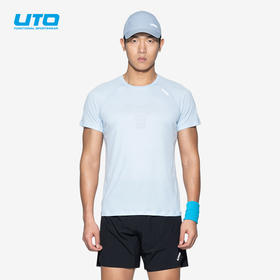 UTO/悠途向氢男款小方格跑步短袖女圆领户外运动吸汗休闲短袖