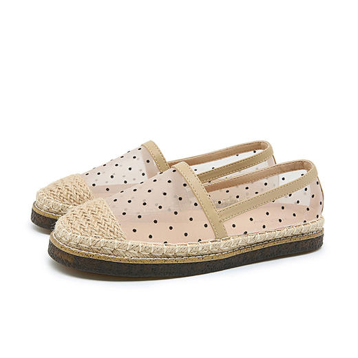 西遇网纱渔夫鞋女新款秋季法式波点草编透气平底一脚蹬单鞋V0047260 商品图4