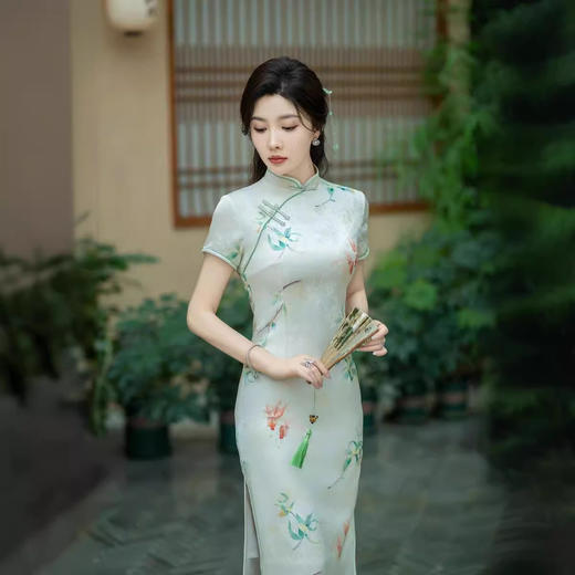 ZAYS夏季中长提花双层气质新中式女装中国风短袖连衣裙旗袍 商品图0