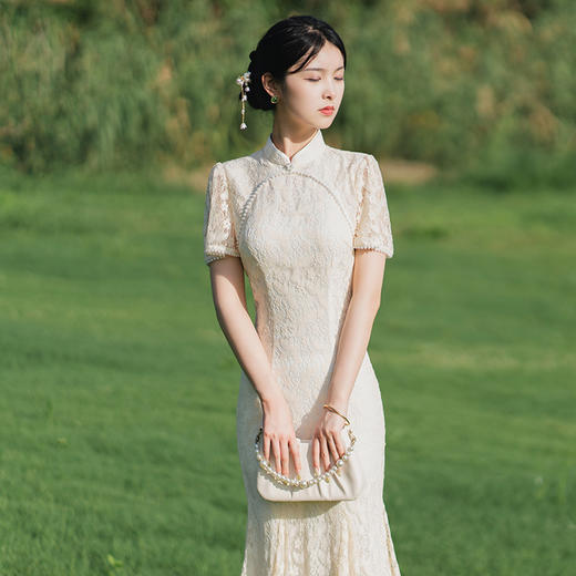 夏季米色旗袍年轻款小个子气质小清新改版良KK-2116 商品图1