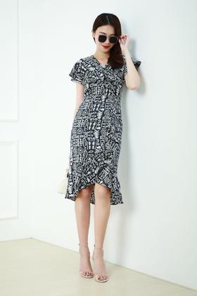 ELLA JADE V领时髦印花鱼尾连衣裙 12790