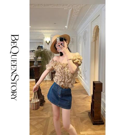 【孤品样衣，不退不换】【深海牛仔】实用大口袋拼接蕾丝花边洗水牛仔裤裙 商品图3