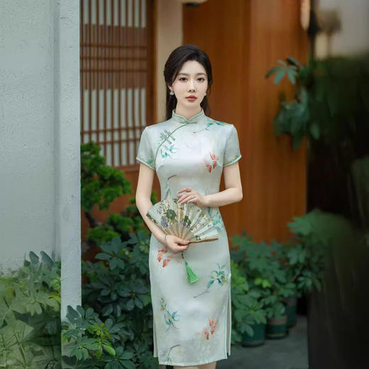 ZAYS夏季中长提花双层气质新中式女装中国风短袖连衣裙旗袍 商品图2