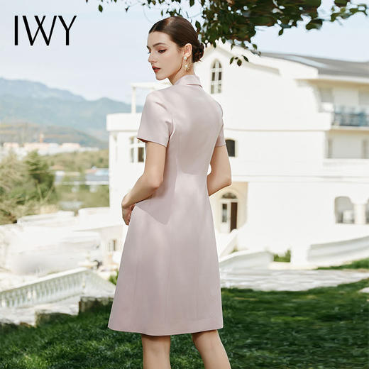 IWY/浅粉色西装连衣裙正式场合职业装夏季短袖双排扣西装裙主持人Q1127 商品图3