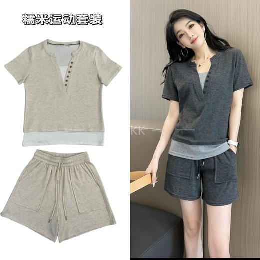【59元带走一整套！懒人必备！】穿搭界的慵懒风 早夏休闲短款糯米套装 不挑身材 巨减龄！假两件设计+休闲短裤版型 高级显瘦 商品图2