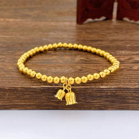 【限时克减128元】足金999 古法莲花铃铛吊饰间圆珠（珠约3.3-4mm）手串(周长约16.5-17.5cm)(YGFSC00168)补差价）预售产品下单后不退款不退货不换货不补差价