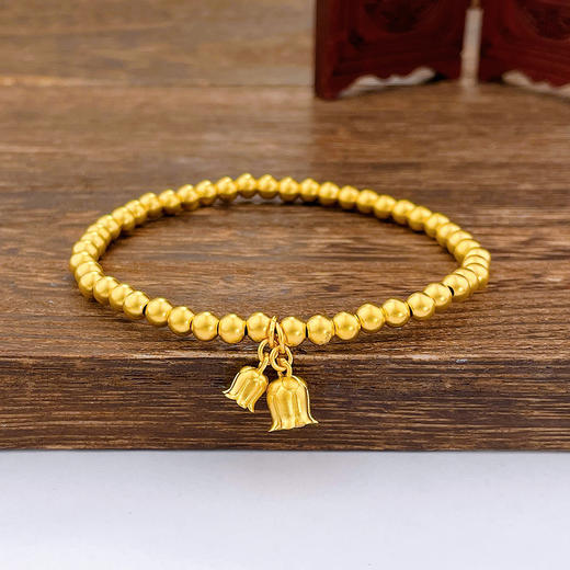 【限时克减128元】足金999 古法莲花铃铛吊饰间圆珠（珠约3.3-4mm）手串(周长约16.5-17.5cm)(YGFSC00168)补差价）预售产品下单后不退款不退货不换货不补差价 商品图0