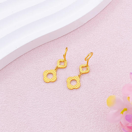 【限时克减150元】足金999.99 【精品】五9黄金花形耳饰耳吊耳钉镂空鱼鳞幸运四叶草花形耳吊双四叶草耳钉(ACES00194)（预售产品下单后不退款不退货不换货不补差价 商品图1
