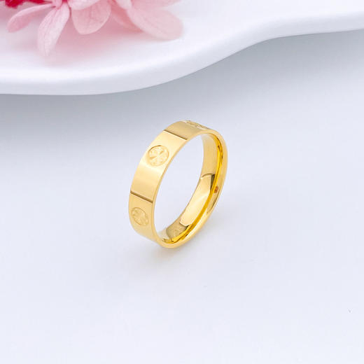 【限时克减150元】足金999.9 【精品】实心固口戒指镜面金米字纹圈戒（面宽约4.1-4.5mm）(ANWZJZ00002)（预售产品下单后不退款不退货不换货不补差价 商品图1
