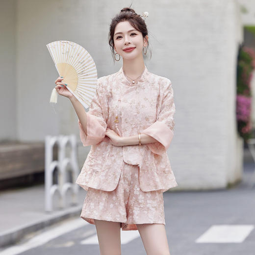 新中式国风短裤套装，气质名媛小香风刺绣提花两件套HR-ANY1185 商品图1