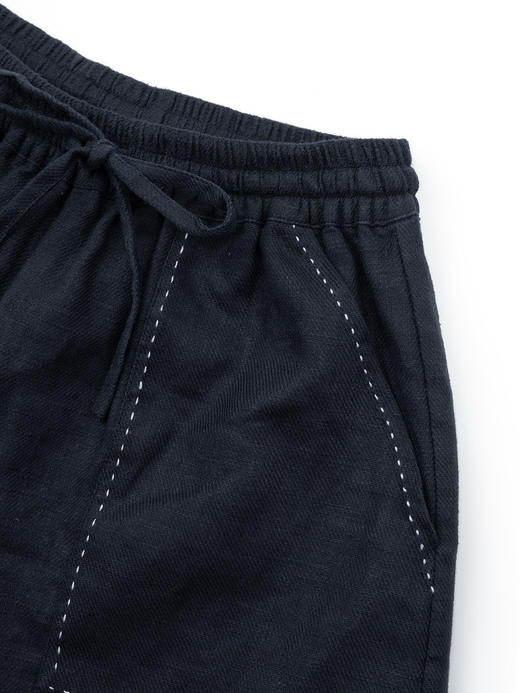 COCO ZONE 2024"明线麻料"高级感松紧腰休闲短裤口袋明线设计裤子CC2B0583 商品图5