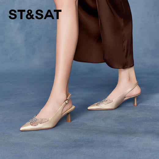 星期六精致亮钻蝴蝶优雅中后空跟鞋SSC3114192 商品图1