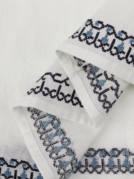 COCO ZONE "青花瓷"民族风撞色圆领衬衫宽松气质刺绣上衣CC1B1343 商品图6