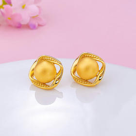 【限时克减150元】足金 无氰5D硬金空心金珠方形辘珠边耳饰（配胶塞）(AU5DES00009)（预售产品下单后不退款不退货不换货不补差价（预售产品下单后不退款不退货不换货不补差价