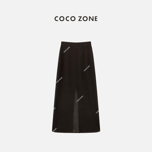 COCO ZONE "咖啡裙"夏季复古设计感镂空半身裙简约松紧腰中长裙CC1B1192 商品图0